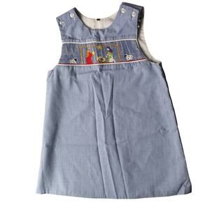 Vintage Chabre Gingham Nativity Dress Vest Jumper Embroidered 2T Girl Toddler